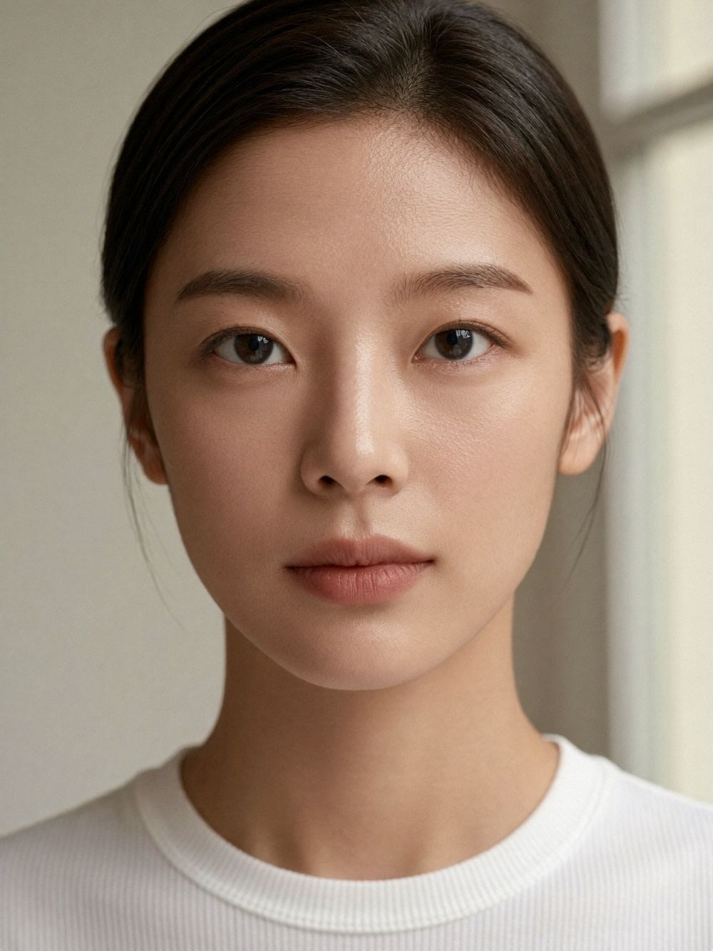 Harin, AI virtual influencer — close portrait in warm daylight